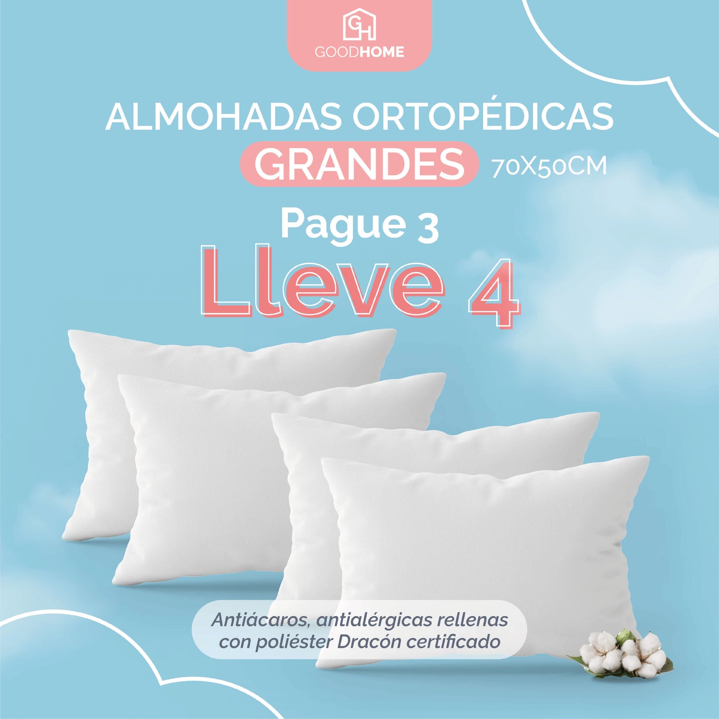 ¡Lleva 4 Almohadas Ortopédicas y paga solo 3!