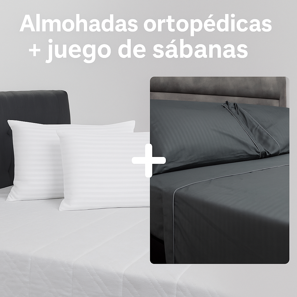 COMBO Juego de sábanas extrasuave + 2 almohadas ortopedicas